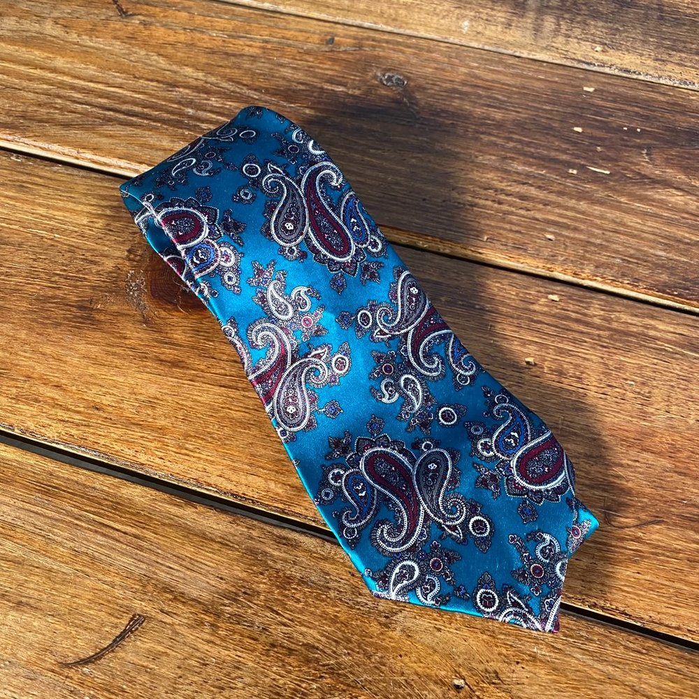 Christian Dior Paisley Print Silk Neck Tie Blue - Picture 2 of 7